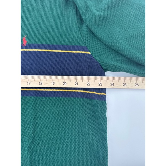 Polo Ralph Lauren Long Sleeve Polo Shirt Green Navy Yellow Stripe XL - Picture 5 of 7